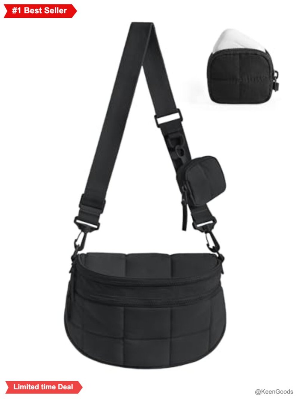 Quilted Nylon Puffer Crossbody Bum Bag Sling with Pouch
